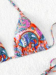 SHEIN Swim Paisley Print Triangle Tie Side Bikini Set For Summer Beach - Multicolor - View 3