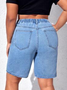 SHEIN EZwear Plus High Waist Bermuda Denim Shorts - Light Wash - View 2