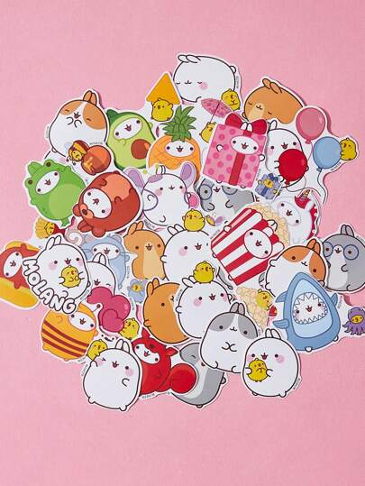 SHEIN X MOLANG 32 piezas Adhesivo surtido gráfico de dibujos animados, bonito adhesivo multiusos para manualidades DIY, decoración, cuenta manual