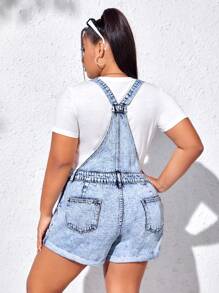 SHEIN EZwear Plus Patched Pocket Roll Up Hem Denim Overall Romper Without Tee - Light Wash - View 2