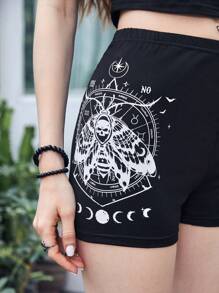 ROMWE Goth 骷髅图案骑行短裤，学校 - 黑色 - 查看 7