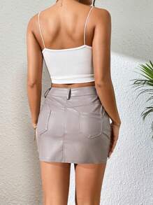 SHEIN PETITE Váy nữ Nút Túi Dây kéo màu trơn Gợi cảm - Màu Xám nhạt - Xem 2