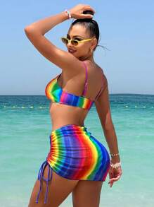 漸層抽繩比基尼泳裝附沙灘裙 - 彩色 - 查看 2