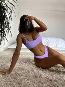 SHEIN Swim Bikini mit hohem Ausschnitt,