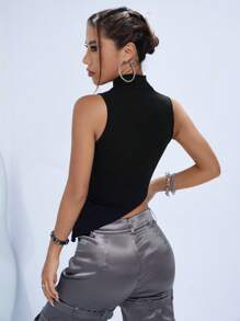 SHEIN ICON Star Print Asymmetrical Hem Tank Top - Black - View 2