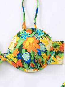 印花帶鋼圈比基尼泳裝附沙灘裙 - 彩色 - 查看 5