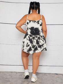 SHEIN CURVE+ Jumpsuits Plus Size Cà vạt nhuộm Giải trí - Đen và trắng - Xem 3