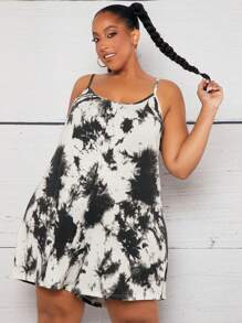 SHEIN CURVE+ Jumpsuits Plus Size Cà vạt nhuộm Giải trí - Đen và trắng - Xem 6