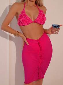 SHEIN Swim Triangle-Bikini mit Neckholder, Applikation, & Strandrock