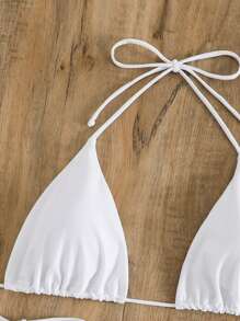 SHEIN Swim Summer Beach Halter Triangle Tie Side Bikini Set - White - View 3