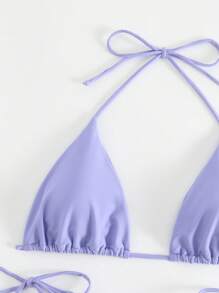 SHEIN Swim Summer Beach Plain Halter Triangle Tie Side Bikini Set - Lilac Purple - View 6