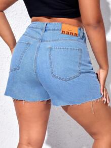 SHEIN EZwear Shorts mezclilla desgarro bajo crudo - Lavado ligero - Ver 3