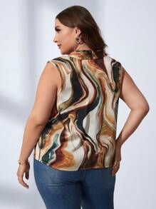 SHEIN Clasi 大碼大理石圖案V領襯衫 - 彩色 - 查看 3