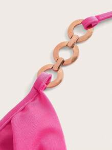 SHEIN ICON Plus Chain Detail Drawstring Side Halter Top - Hot Pink - View 3