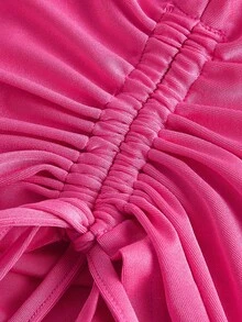 SHEIN ICON Plus Chain Detail Drawstring Side Halter Top - Hot Pink - View 4