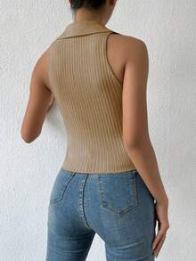 SHEIN Essnce Solid Ribbed Knit Top - Camel - View 2