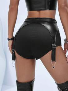 SHEIN X Doris Jocelyn SHEIN ICON Quần đùi nữ Bất đối xứng Nhẫn màu trơn Giải trí - màu đen - Xem 2