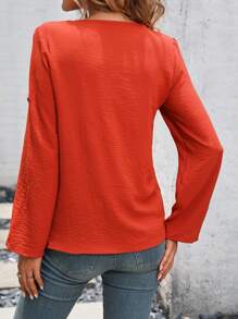 SHEIN LUNE 捲邊袖前紐扣襯衫 - 鏽棕色 - 查看 2