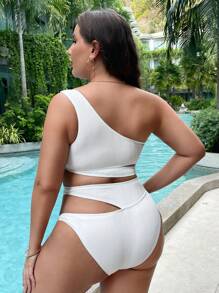 SHEIN Swim Curve Plus Size Cut Out One Shoulder Bikini Set Summer Beach - White - View 2