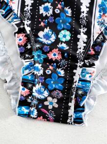 Summer Floral Print Ruffle Trim Bikini Bottom - Multicolor - View 4