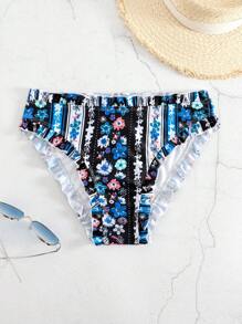 Summer Floral Print Ruffle Trim Bikini Bottom - Multicolor - View 6