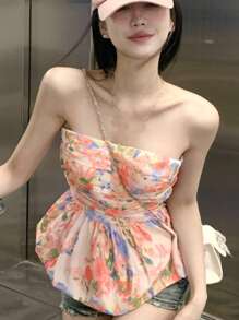 Bandeau floral fruncido bajo con fruncido