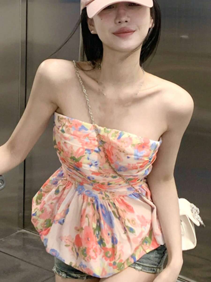 Bandeau floral fruncido bajo con fruncido