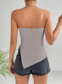 SHEIN EZwear Solid Asymmetrical Hem Tube Top - Grey - View 2