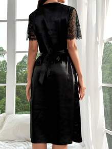 Váy ngủ & áo ngủ Nữ Tương phản ren màu trơn Tưởng tượng-Thanh lịch - màu đen - Xem 2