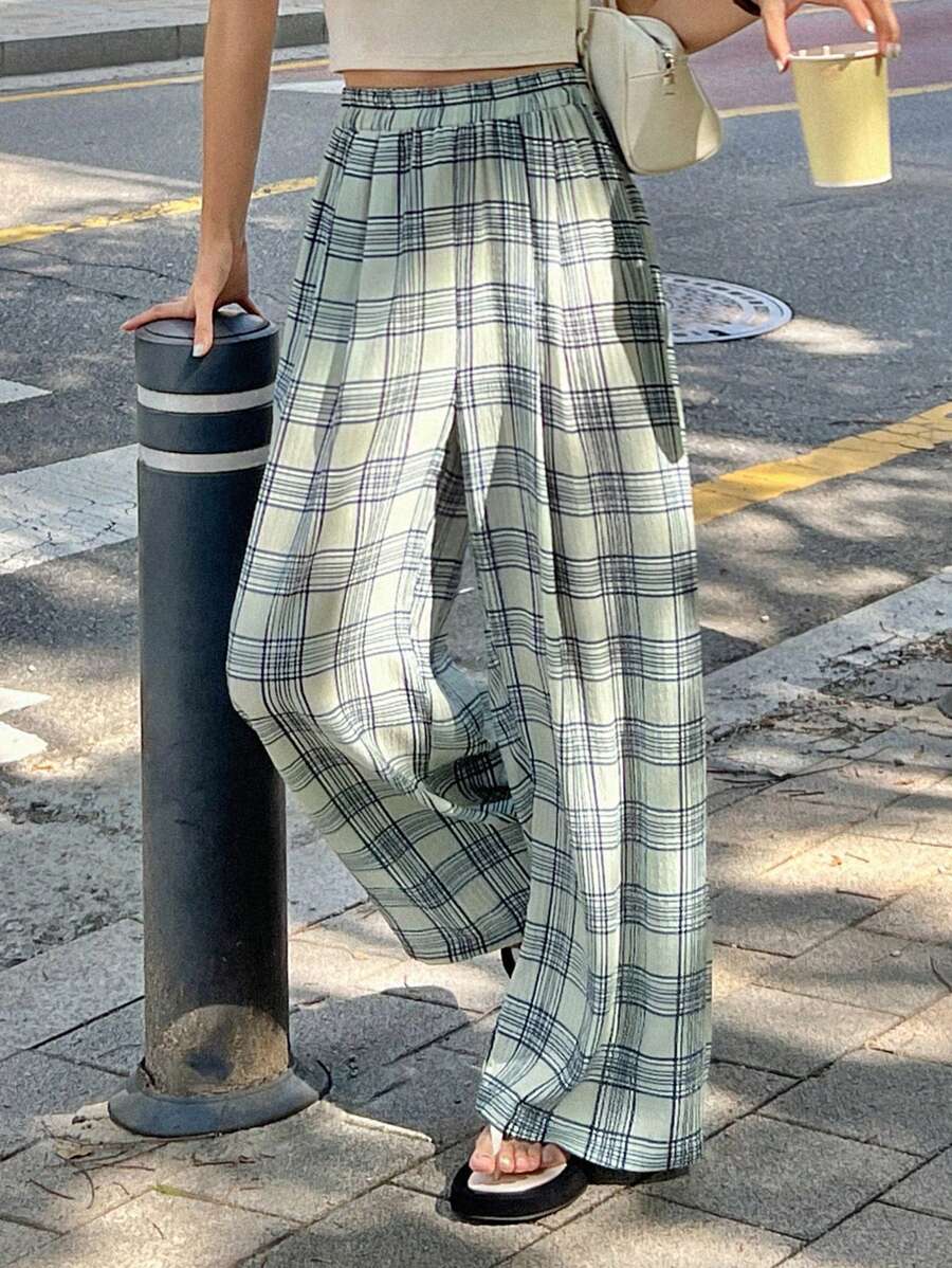 DAZY 格紋印花闊腿褲 - 彩色 - 查看 1