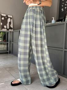 DAZY 格紋印花闊腿褲 - 彩色 - 查看 2