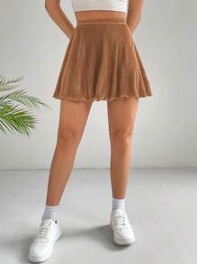 SHEIN EZwear 素色百褶下擺半身裙