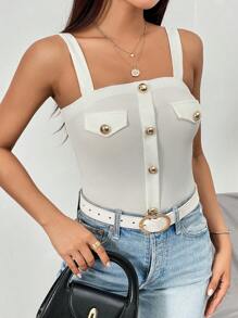 SHEIN Privé 前紐扣吊帶上衣 - 白色 - 查看 1