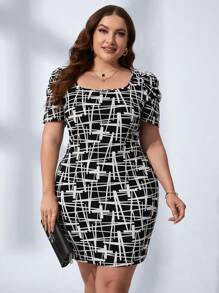 SHEIN Clasi Vestido ajustado con estampado de manga farol