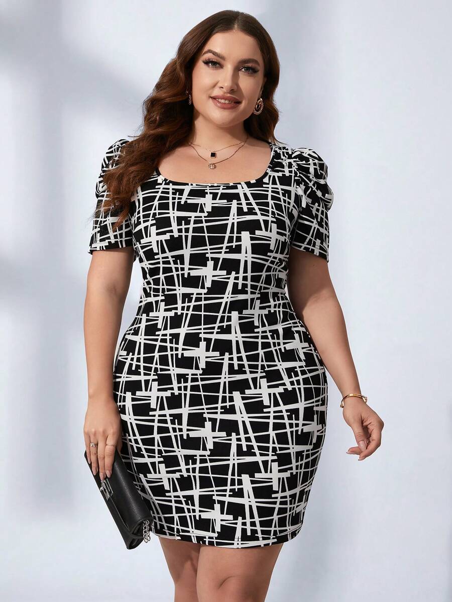 SHEIN Clasi Vestido ajustado con estampado de manga farol