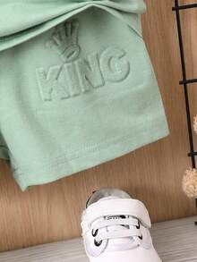 男嬰字母壓紋T恤和短褲 - 薄荷綠 - 查看 6