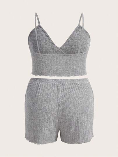 Plus Ensemble De Pyjama Short & Top À Fines Brides À Ourlet Ondulé