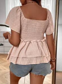 SHEIN LUNE Plus Swiss Dot Frill Trim Blouse - Apricot - View 2