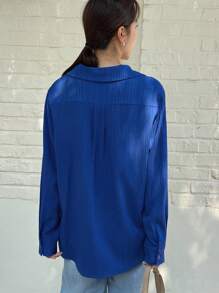 DAZY 實色口袋拼接襯衫 - 寶藍色 - 查看 2