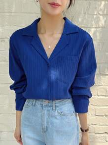 DAZY 實色口袋拼接襯衫 - 寶藍色 - 查看 3