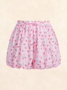 ROMWE Kawaii In Dâu tây Nút eo Quần short - Hồng - Xem 1