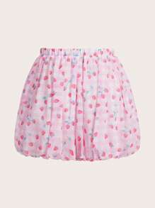 ROMWE Kawaii In Dâu tây Nút eo Quần short - Hồng - Xem 2