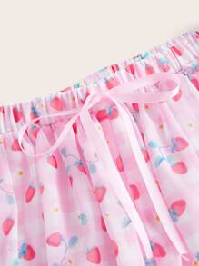 ROMWE Kawaii In Dâu tây Nút eo Quần short - Hồng - Xem 4