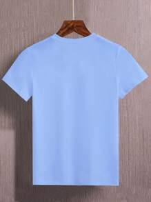 SHEIN Chicos Camiseta unicolor de cuello redondo - Celeste - Ver 2