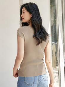 Dazy-Less Women Business Casual Pullover Sweater - Khaki - View 6