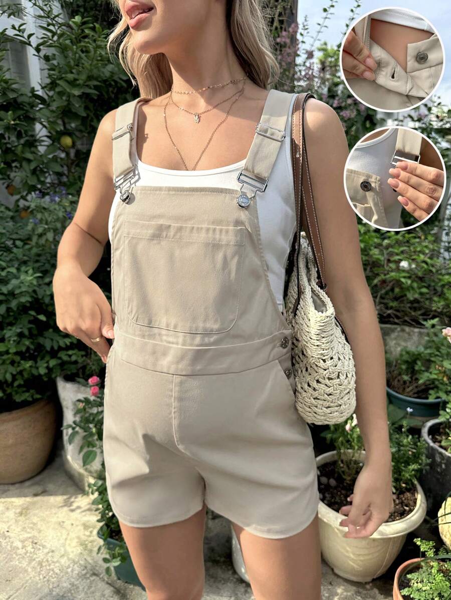 SHEIN Maternidad Mono overol con parche con bolsillo sin top tank - Albaricoque - Ver 1