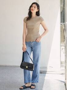 Dazy-Less Women Business Casual Pullover Sweater - Khaki - View 7