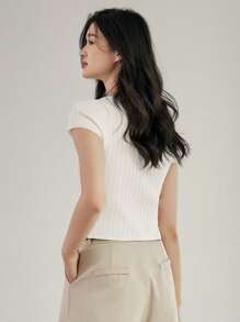 DAZY 正面紐帶羅紋針織開襟衫 - 米色 - 查看 5