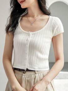 DAZY 正面紐帶羅紋針織開襟衫 - 米色 - 查看 6