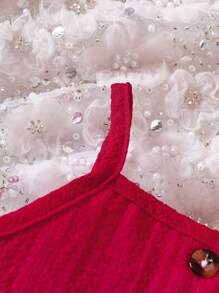 Đứa bé gái Xù Hoa Sen Thắt lưng Cami Romper - Màu Đỏ Sâu - Xem 4